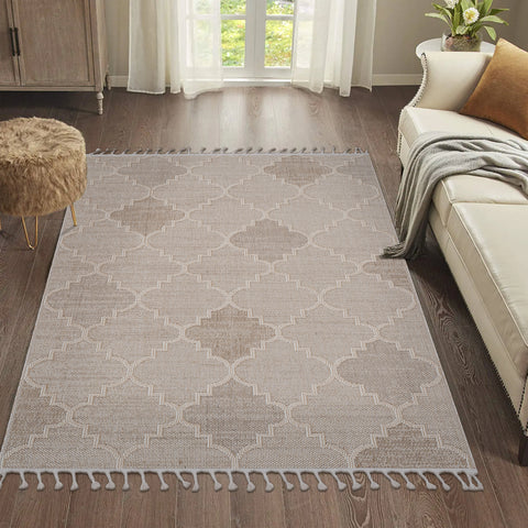 Guros Collection 6x9 Cream Trellis Indoor/Outdoor Area Rug - Stain Resistant Polypropylene, Medium Pile, Kid & Pet Friendly, Durable Turkish Weave for Living Room, Patio, Entryway