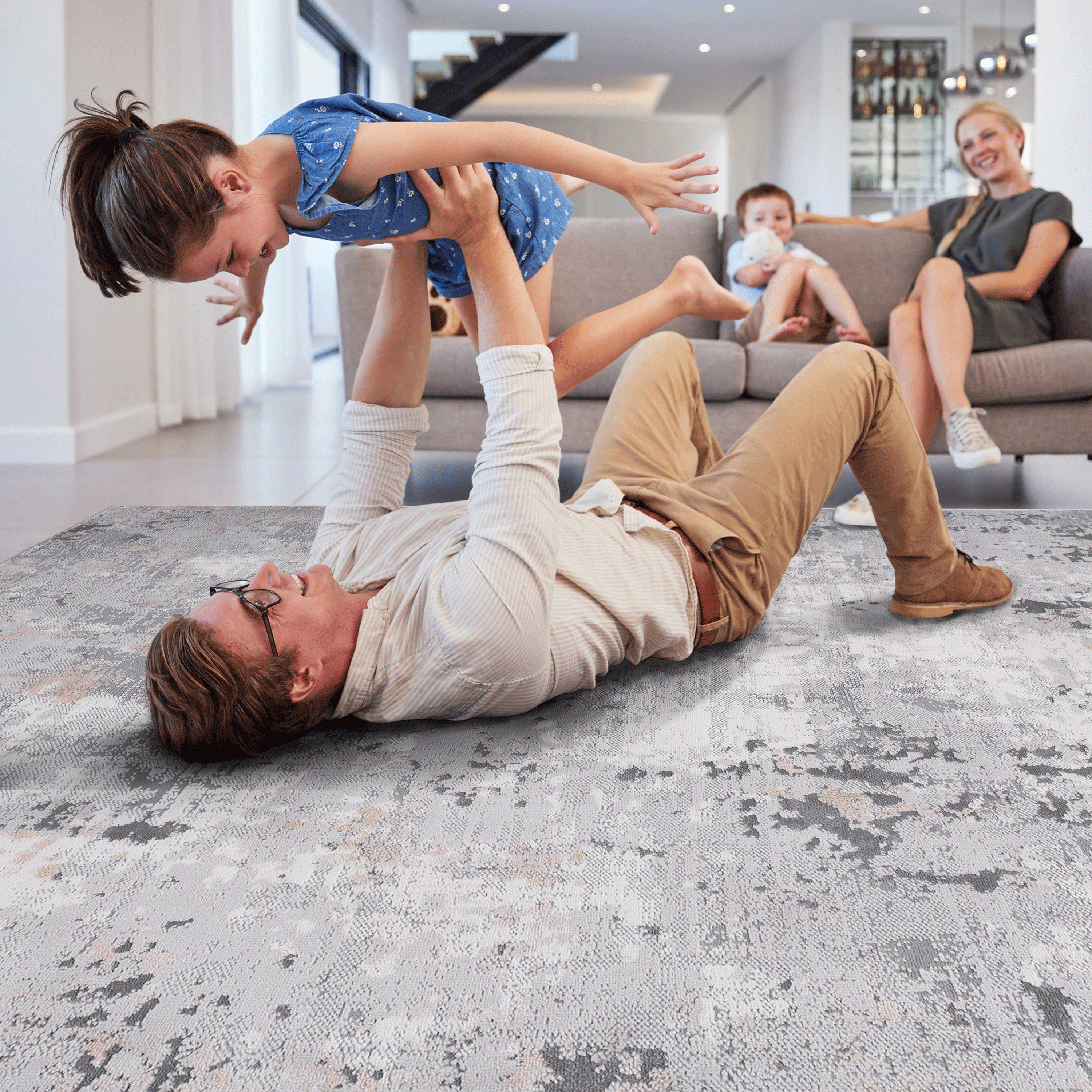 MARFI Collection 2'x8' Runner Rug - Grey Multi Abstract Polyester, Stain-Resistant, Non-Shedding, Kid & Pet-Friendly for Hallway, Entryway, Living Room, Durable Medium Pile