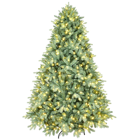4FT Blue-Green Tint Pre-Lit Christmas Tree | 150 Warm White LEDs | 592 Lush PE+PVC Tips | Hinged Branches &amp; Metal Stand | Unique Holiday Home Decor