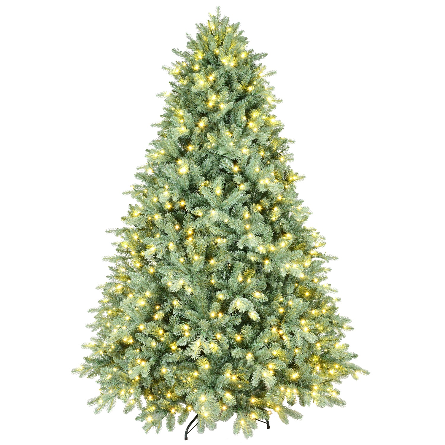 6FT Blue-Green Tint Pre-Lit Christmas Tree - 500 Warm White LED Lights, 1878 PE+PVC Tips, Hinged Branches, Metal Stand - Realistic &amp; Easy Setup Holiday Decor for Home &amp; Office