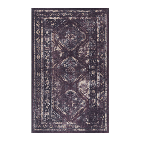MAVAL Burgundy & Black 8x10 Washable Area Rug - Soft Polyester Chenille, Low Pile, Non-Slip, Stain-Resistant for Living Room, Bedroom, Hallway, Dining Room