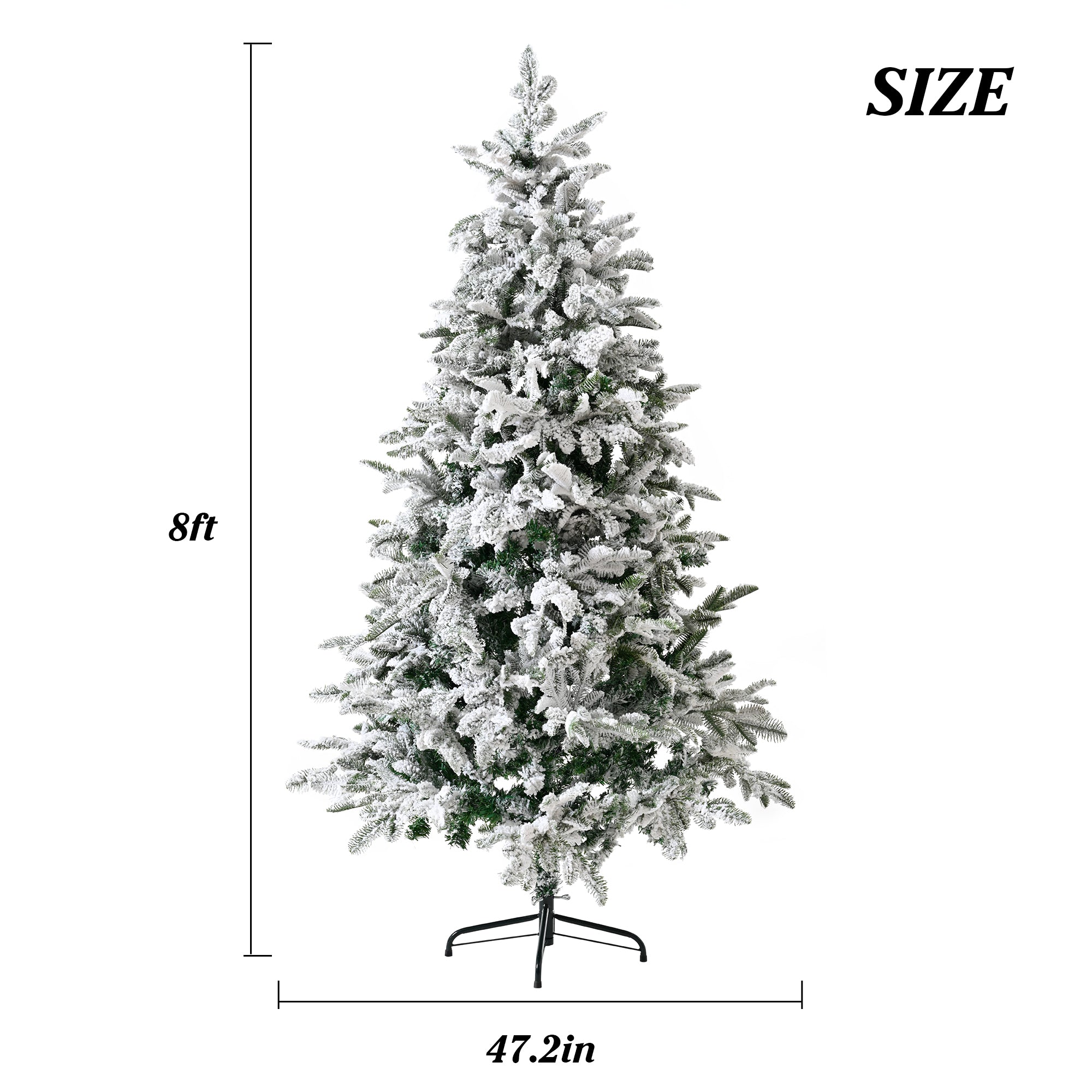 Snow Flocked 8FT PE PVC Mixed Christmas Tree - Lifelike Hinged Xmas Tree, Lush Full Appearance, Sturdy Metal Base, Easy Assembly, White, Perfect for Festive Home Decor & Parties