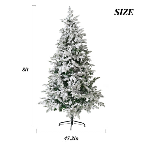 Snow Flocked 8FT PE PVC Mixed Christmas Tree - Lifelike Hinged Xmas Tree, Lush Full Appearance, Sturdy Metal Base, Easy Assembly, White, Perfect for Festive Home Decor & Parties