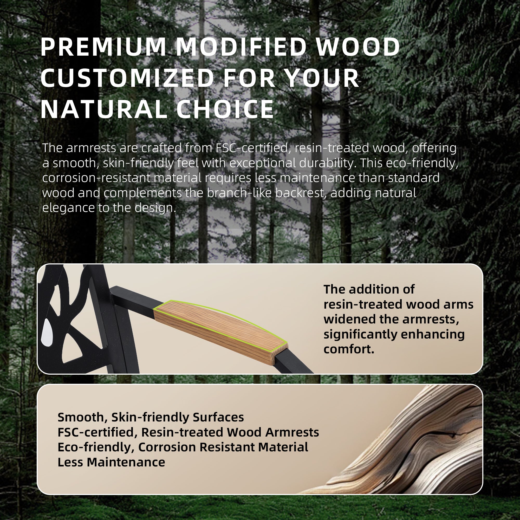 7-PC Bourbon Brown Aluminum Patio Dining Set: 6-Seater Outdoor Furniture with 4 Chairs, 2 Swivel Rockers, Sunbrella Cushions, Branch Backrest, Rectangular Table w/ Umbrella Hole for Garden & Patio Relaxation