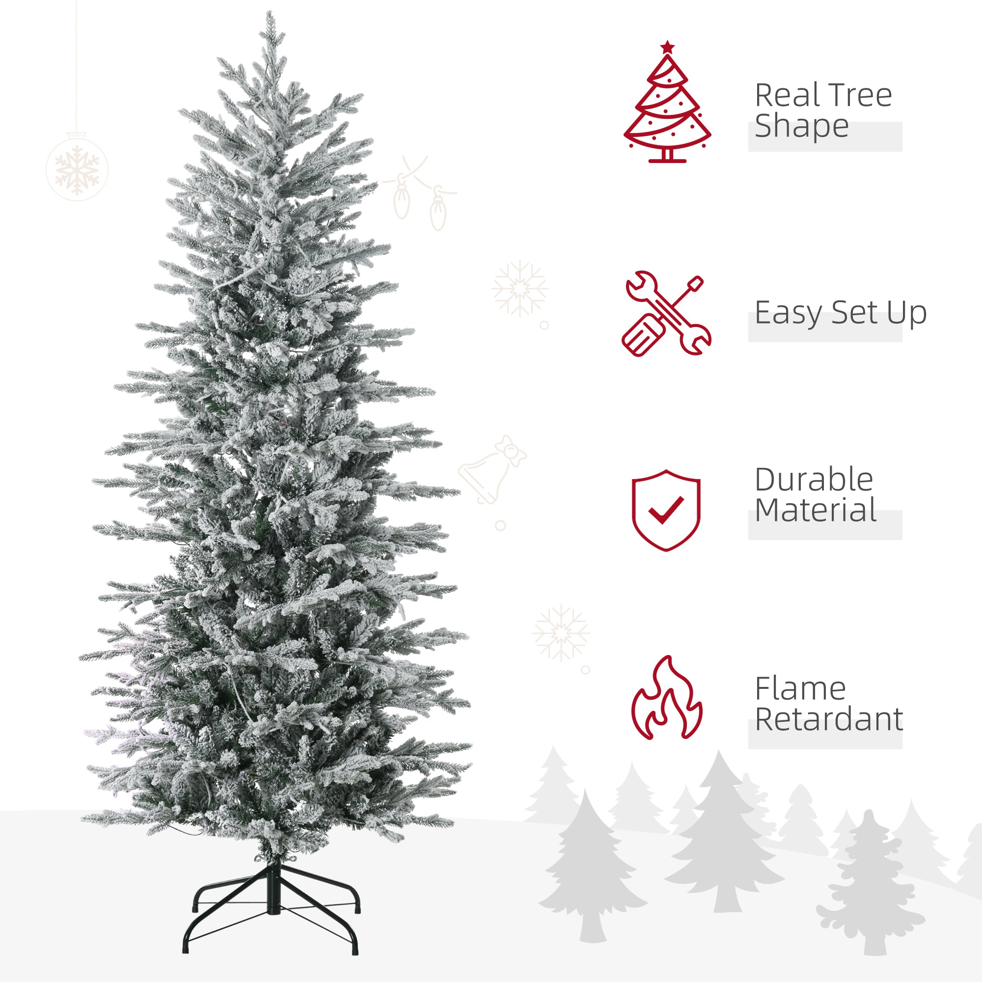 HOMCOM 6ft Snow Flocked Artificial Christmas Tree: 636 Branches, 250 Warm White Lights, Auto-Open Design for Easy Setup & Storage - Perfect Holiday Décor for Home, Living Room