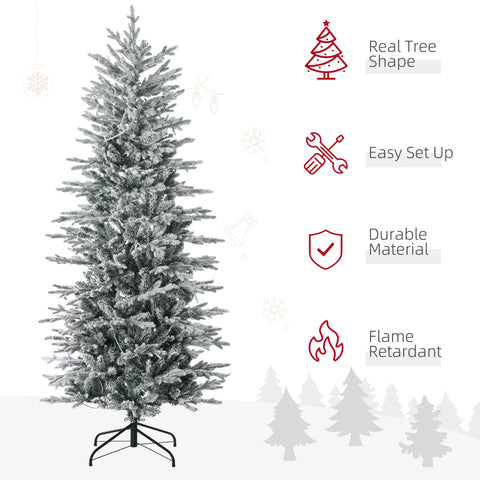 HOMCOM 6ft Snow Flocked Artificial Christmas Tree: 636 Branches, 250 Warm White Lights, Auto-Open Design for Easy Setup & Storage - Perfect Holiday Décor for Home, Living Room