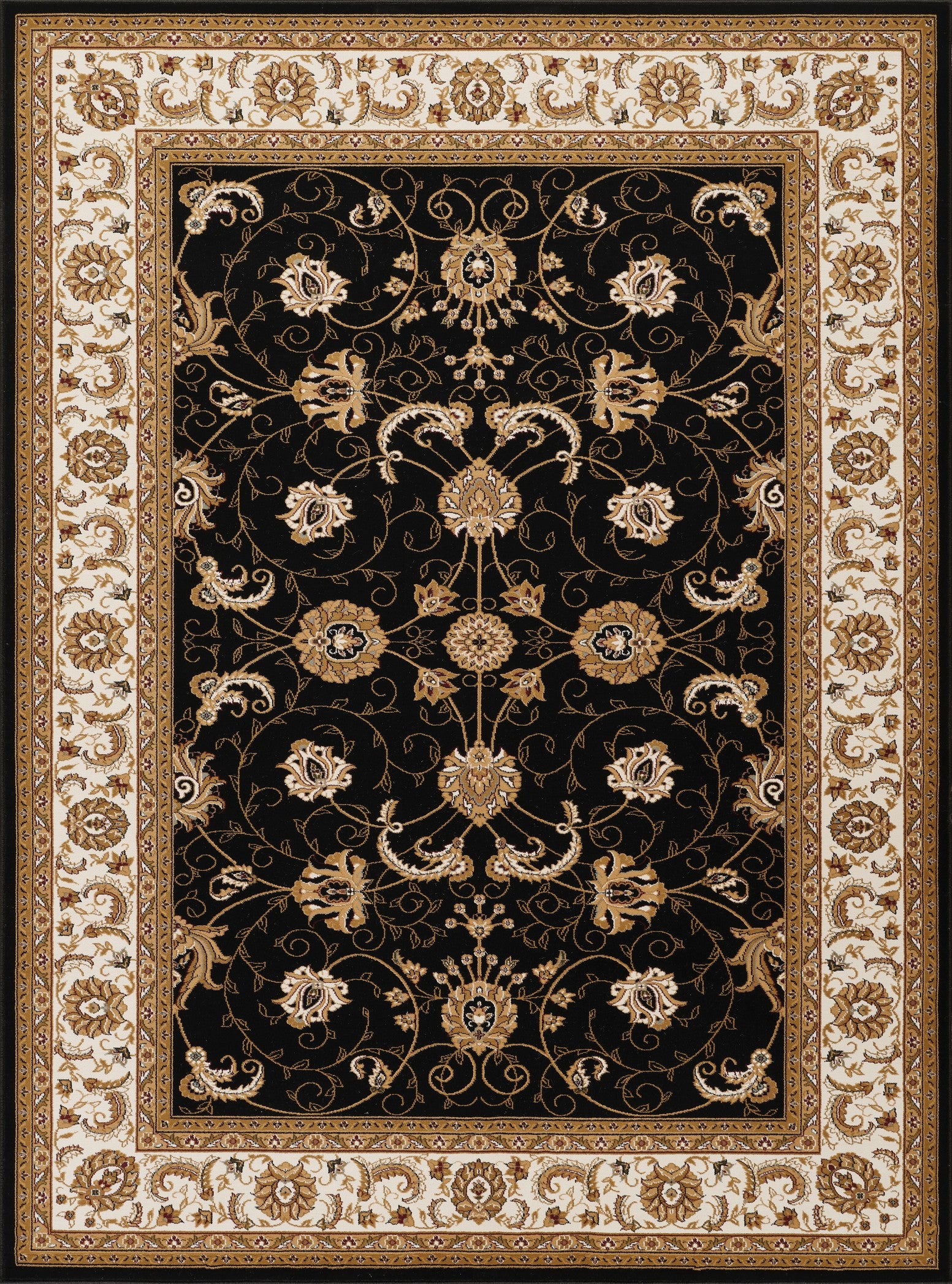 Luxury Manchester Black &amp; Ivory Oriental Runner Rug - 2'7" x 9'10" - 100% Polypropylene, Stain Resistant, Machine-Made in Turkey - Classic Ornate Traditional Style for Living Room, Hallway, Entryway