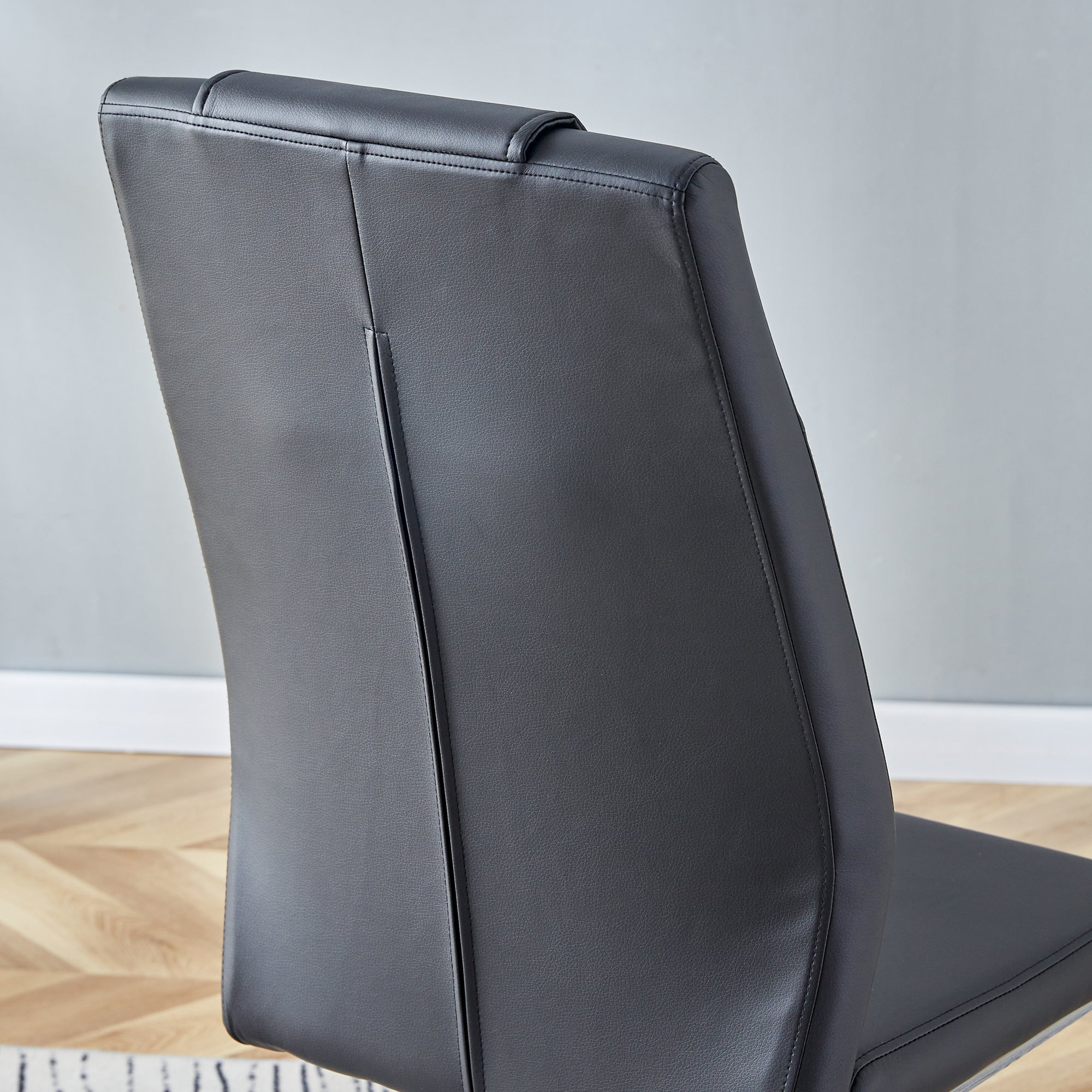 55" Cream-Style White MDF Dining Table Set with 6 Black PU Chairs & Silver Metal Legs - Modern Kitchen Furniture for Family Meals, Seats 6, Durable & Easy Assembly