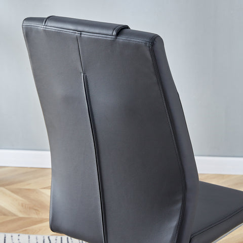 55" Cream-Style White MDF Dining Table Set with 6 Black PU Chairs & Silver Metal Legs - Modern Kitchen Furniture for Family Meals, Seats 6, Durable & Easy Assembly