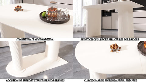 63" Cream MDF Dining Table Set for 6: Modern PU Armless Chairs with Silver Metal Legs, Mid-Century Style, Stain-Resistant Top, Ideal for Home Kitchen & Dining Room Gatherings