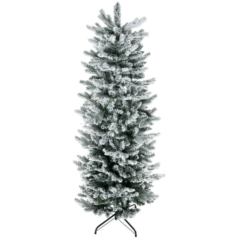 HOMCOM 6ft Green Flocked Artificial Christmas Tree | Auto-Open Snow Branches, Realistic Pencil Shape, Flame Retardant Plastic & Steel Base | Indoor Holiday Decor