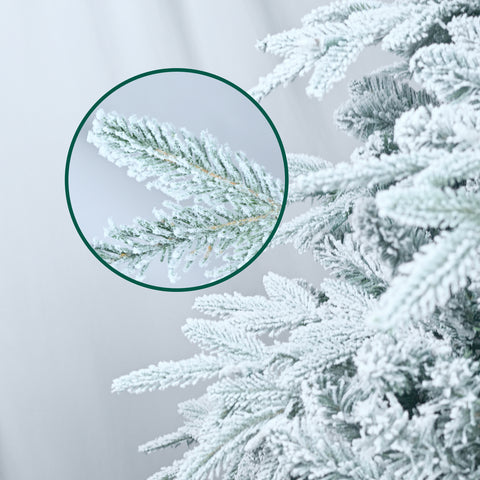 4ft Pre-Lit Flocked Pine Artificial Christmas Tree | 150 Warm White Incandescent Lights | 856 Snowy Branch Tips | PE+PVC | Hinged Memory Wire Branches | Foldable Metal Stand | Holiday Home Decor