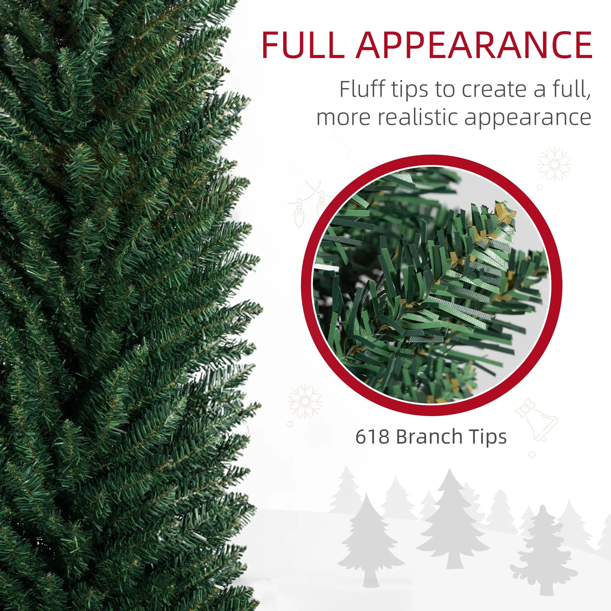 8ft Slim Pencil Artificial Christmas Tree, Green, Realistic Unlit Xmas Tree with 618 Tips &amp; Sturdy Base, Easy Assembly &amp; Storage for Home Decor, Living Room, Fireplace