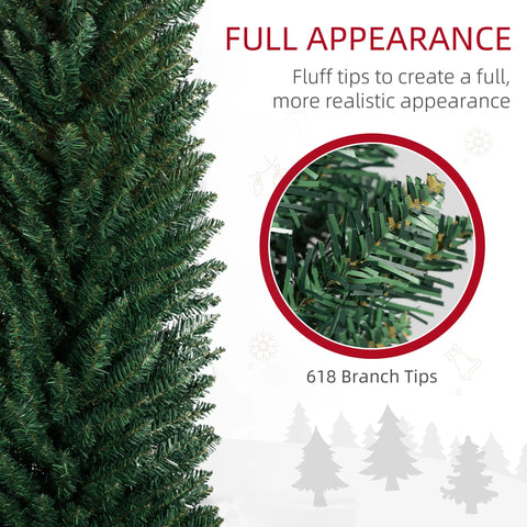 8ft Slim Pencil Artificial Christmas Tree, Green, Realistic Unlit Xmas Tree with 618 Tips &amp; Sturdy Base, Easy Assembly &amp; Storage for Home Decor, Living Room, Fireplace