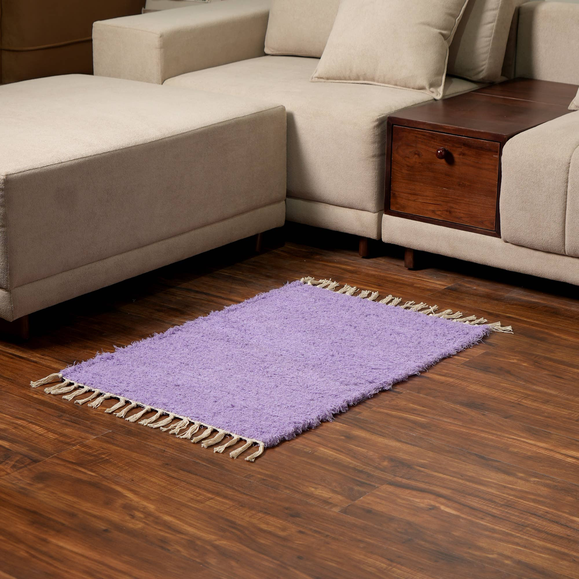 Camelot 36x24" Purple Scatter Rug - Soft Cotton Blend Accent Rug for Living Room, Bedroom, Entryway, Home Decor - Textured Fringe, Durable, Easy Care, India