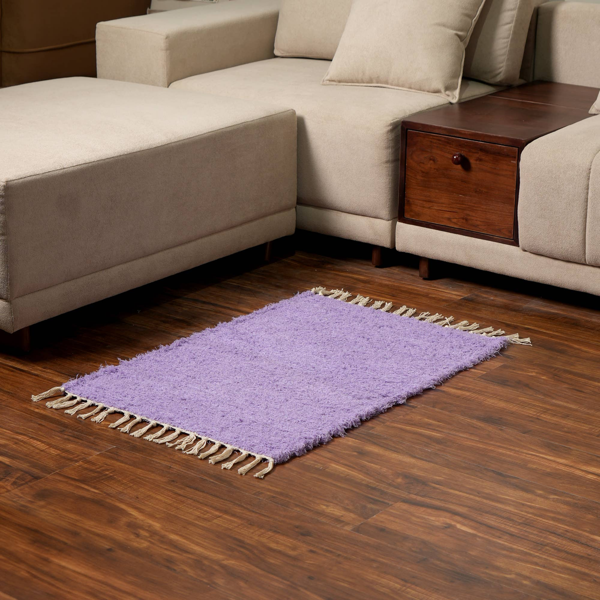 Camelot 36x24" Purple Scatter Rug - Soft Cotton Blend Accent Rug for Living Room, Bedroom, Entryway, Home Decor - Textured Fringe, Durable, Easy Care, India
