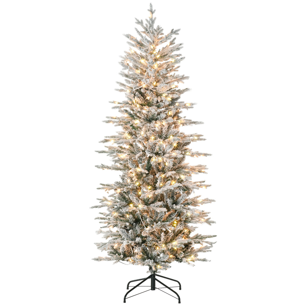 HOMCOM 6ft Snow Flocked Artificial Christmas Tree: 636 Branches, 250 Warm White Lights, Auto-Open Design for Easy Setup & Storage - Perfect Holiday Décor for Home, Living Room