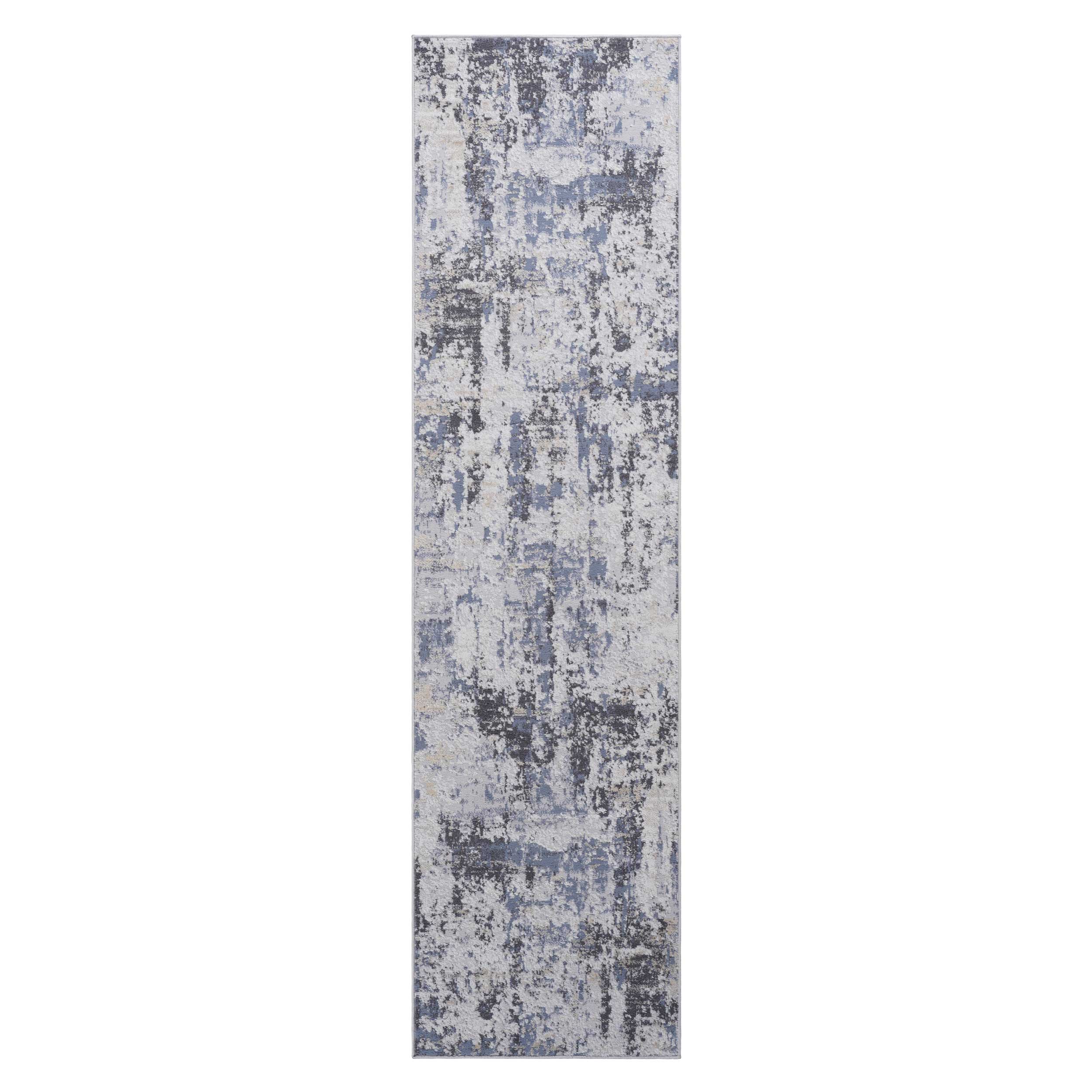 PAYAS Collection 2'x8' Runner Rug - Stain Resistant, Non-Shedding Grey/Denim Abstract Polyester for Living Room, Bedroom, Entryway. Durable, Easy Care, Kid &amp; Pet Friendly, Medium Pile, Turkish Made