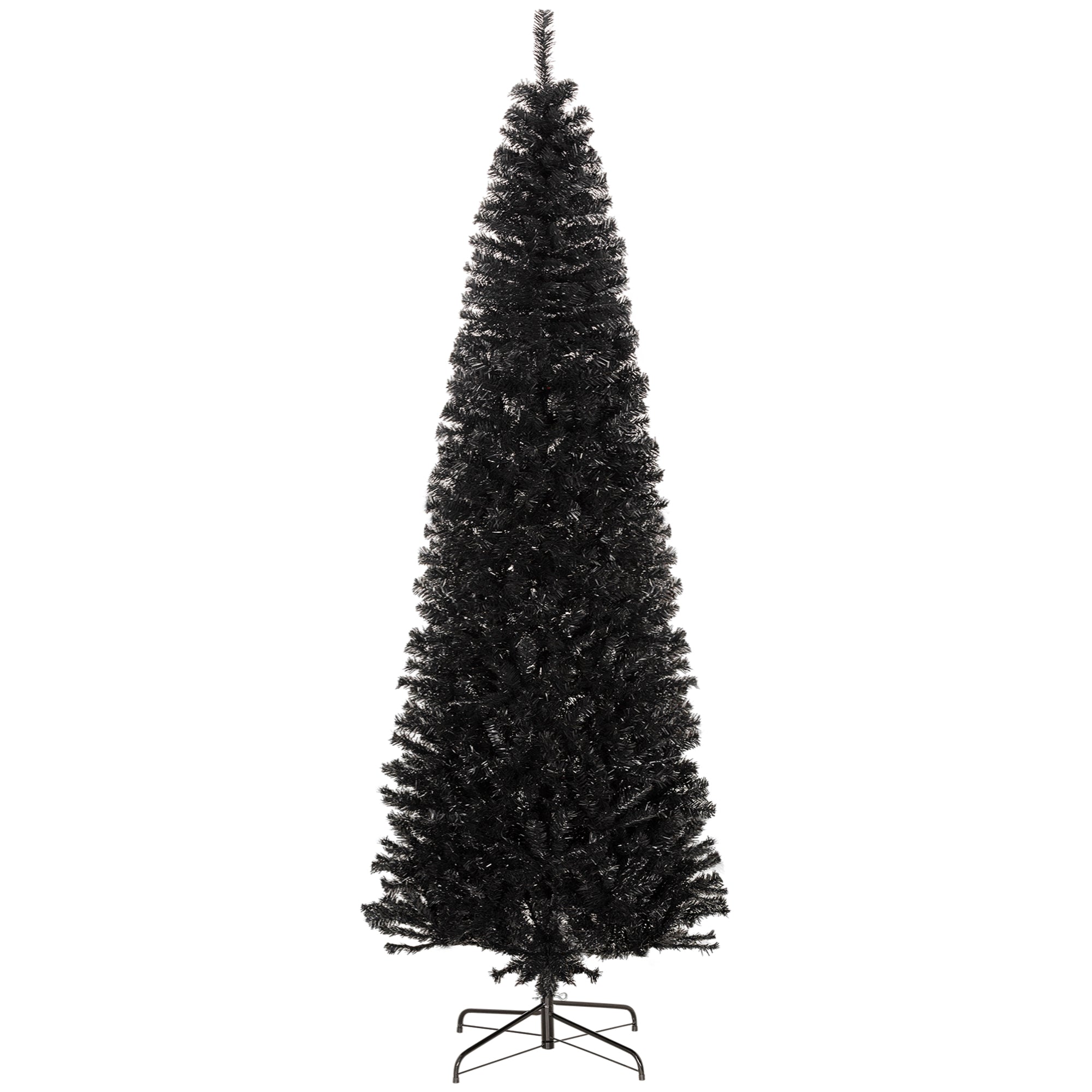 HOMCOM 8ft Black Pencil Christmas Tree - Unlit Slim Douglas Fir Artificial Xmas Tree, Realistic Branches, 1168 Tips, Flame Retardant, Easy Assembly for Home &amp; Office Decor