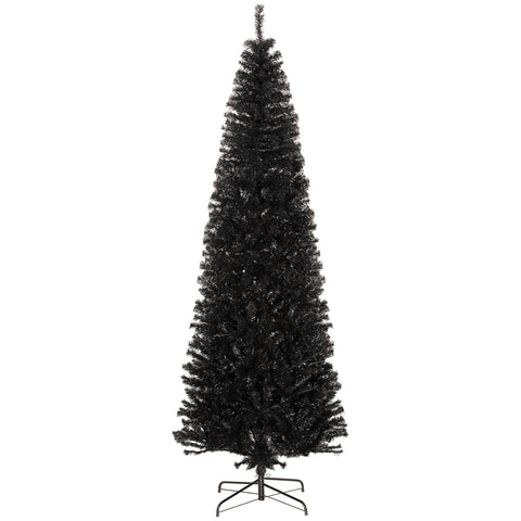 HOMCOM 8ft Black Pencil Christmas Tree - Unlit Slim Douglas Fir Artificial Xmas Tree, Realistic Branches, 1168 Tips, Flame Retardant, Easy Assembly for Home &amp; Office Decor
