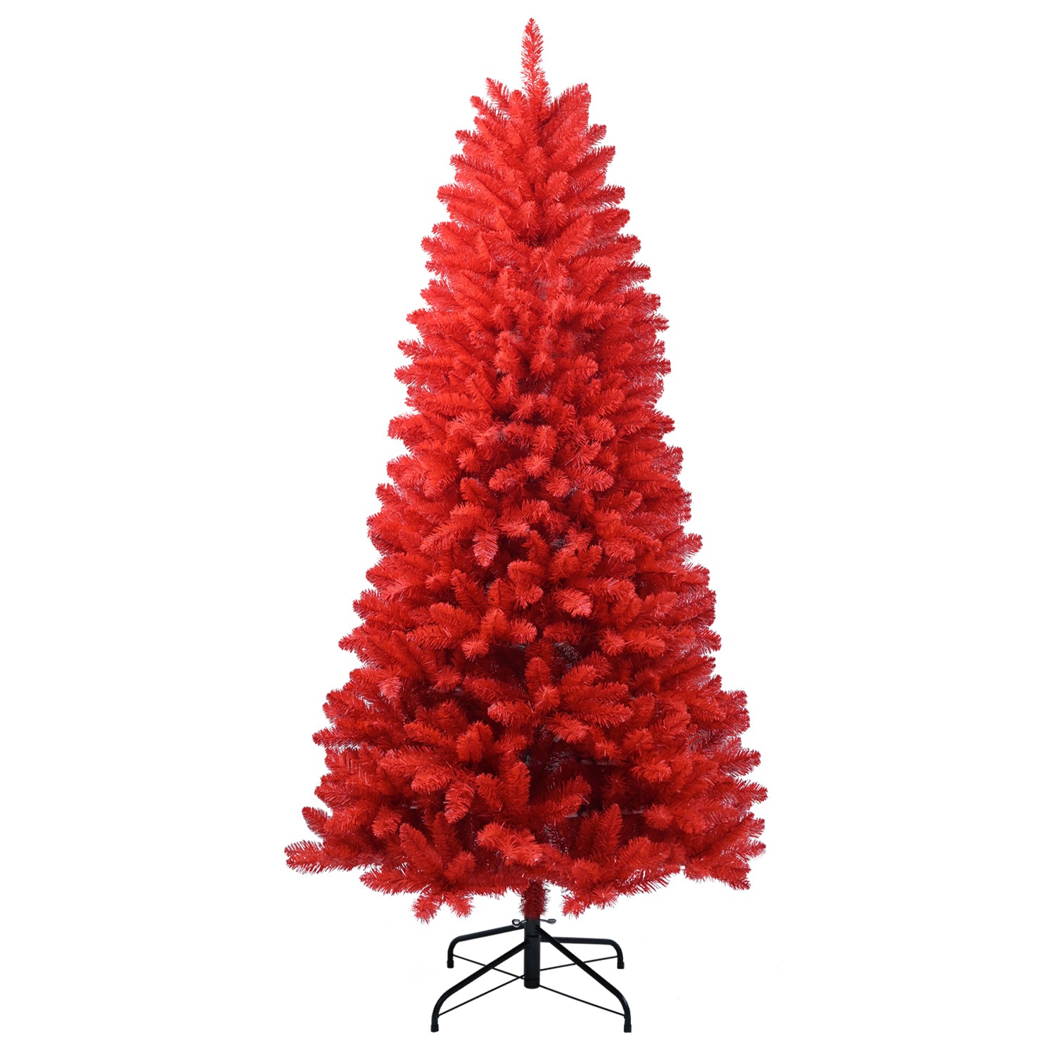 6FT All-Red PVC Christmas Tree with 804 Lush Tips, Hinged Branches for Easy Setup, Stable Metal Stand - Vibrant Holiday Decoration for Home &amp; Parties