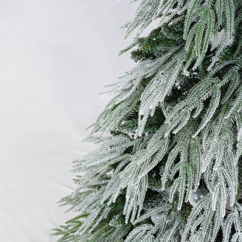 6FT Snow Flocked Spruce Christmas Tree | Hinged Artificial Tree with Warm White LED Lights | PE/PVC Mix, White/Green | Home, Office, Holiday Decor