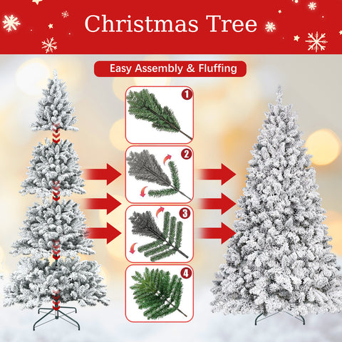 5FT Snowy Flocked Christmas Tree with Pine Cones: Full Shape PVC Artificial Holiday Tree, 600 Tips, 27 Natural Pinecones, Sturdy Metal Stand, Green &amp; White for Indoor Seasonal Decoration