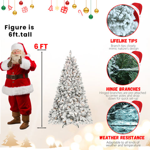 9FT Snow-Flocked Christmas Tree with 850 UL Lights &amp; 63 Pine Cones | Hinged PVC Branches, Stable Metal Stand | Realistic Winter Wonderland Decor for Indoor Holiday Home &amp; Party