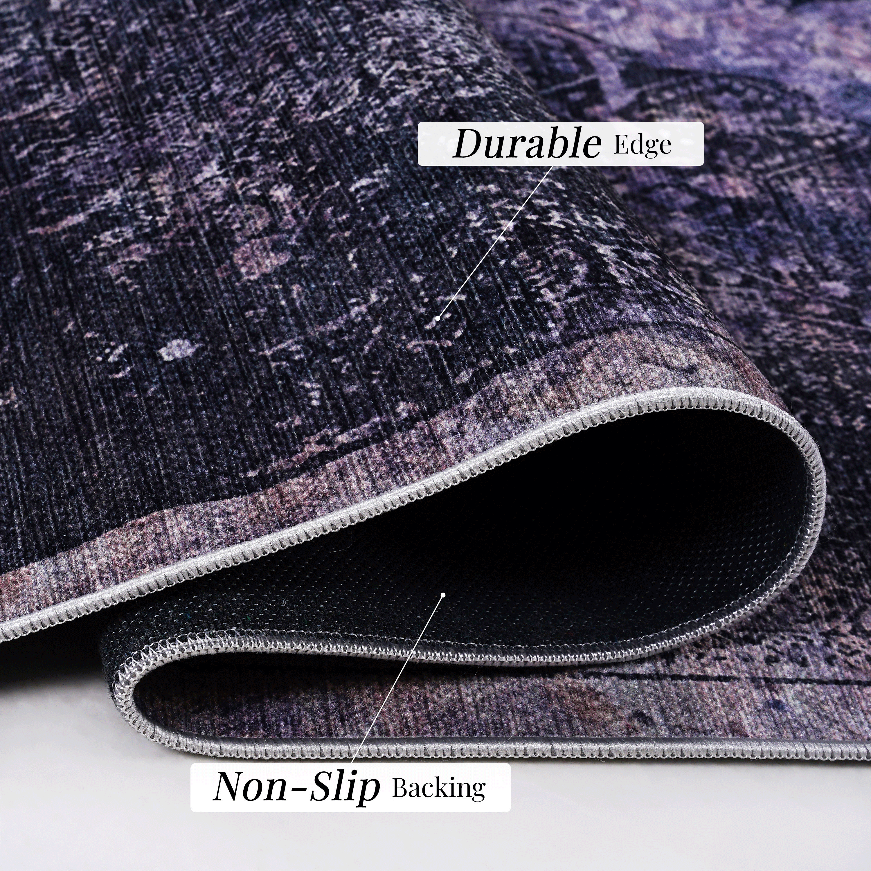 MAVAL Anthracite Washable Area Rug 5x8 - Soft, Durable Polyester Chenille, Non-Slip, Stain-Resistant, Low Pile for Living Room, Bedroom, Dining Room, Turkey