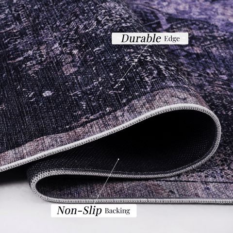 MAVAL Anthracite Washable Area Rug 5x8 - Soft, Durable Polyester Chenille, Non-Slip, Stain-Resistant, Low Pile for Living Room, Bedroom, Dining Room, Turkey