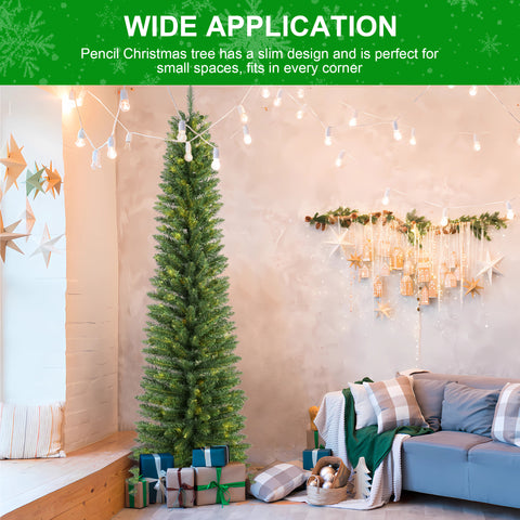 6FT Green Pencil Christmas Tree - Slim PVC Artificial Tree with 358 Tips & Metal Stand. Space-Saving Design for Small Apartments, Corners & Entryways. Realistic Full Foliage, Easy Setup.