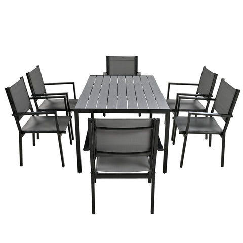 U-Style 6-Seater Steel Outdoor Patio Dining Set - Durable Gray Table & Chairs for Balcony, Backyard, Garden - 58.3" L x 35.4" W - All-Weather Furniture for Residential Use