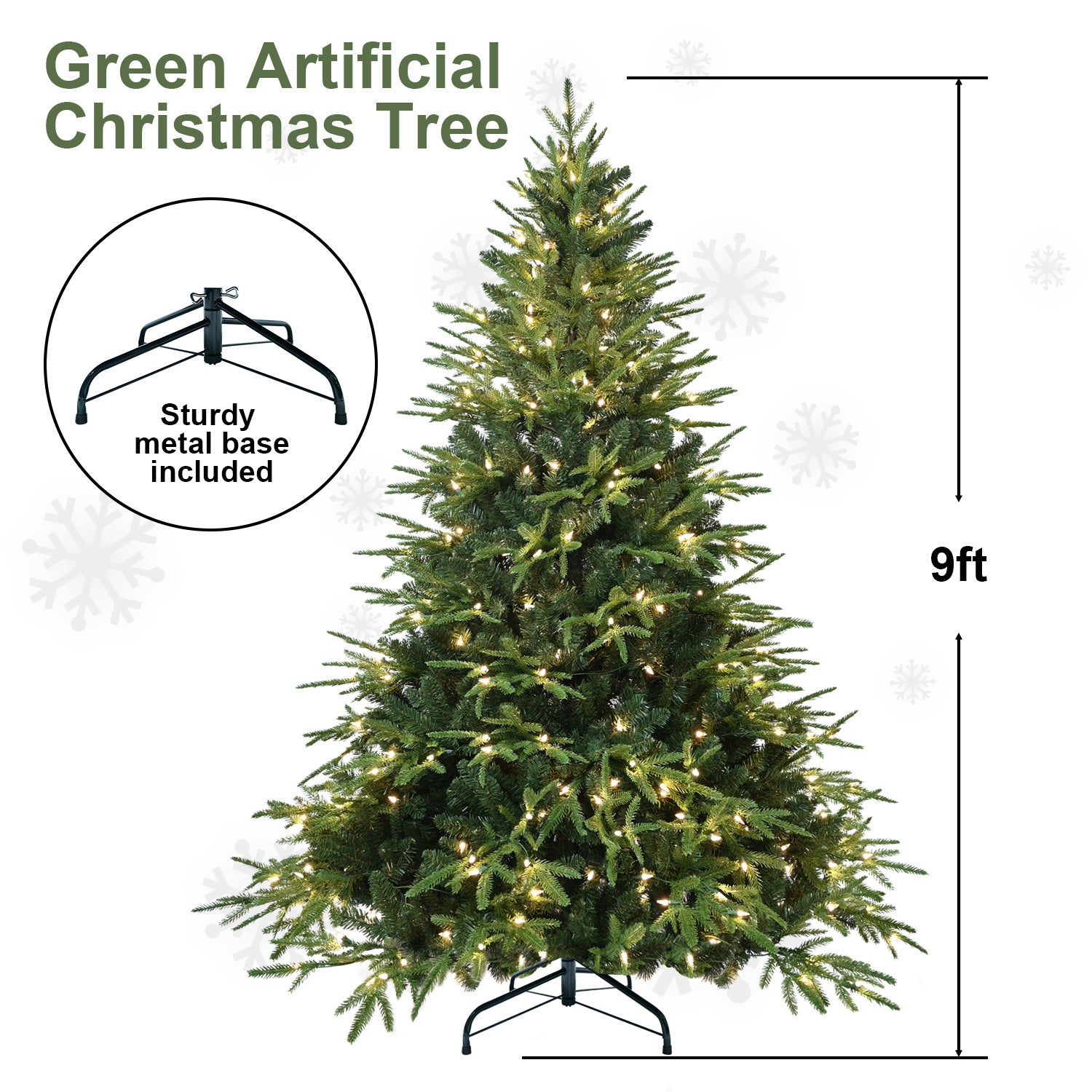 5ft Pre-Lit Artificial Christmas Tree: 1419 Tips, 300 Warm White Incandescent Lights, PE+PVC Hinged Pine, Memory Wire Branches, Foldable Metal Stand - Lush Green Holiday Decor for Home & Office