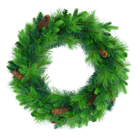 6FT Grass Green Hinged Artificial Christmas Tree Set: 844 Branch Tips, 430 Warm LED Lights, Pine Cones, Garland & Wreath Included - Durable PVC/PE for Home & Office Holiday Decor