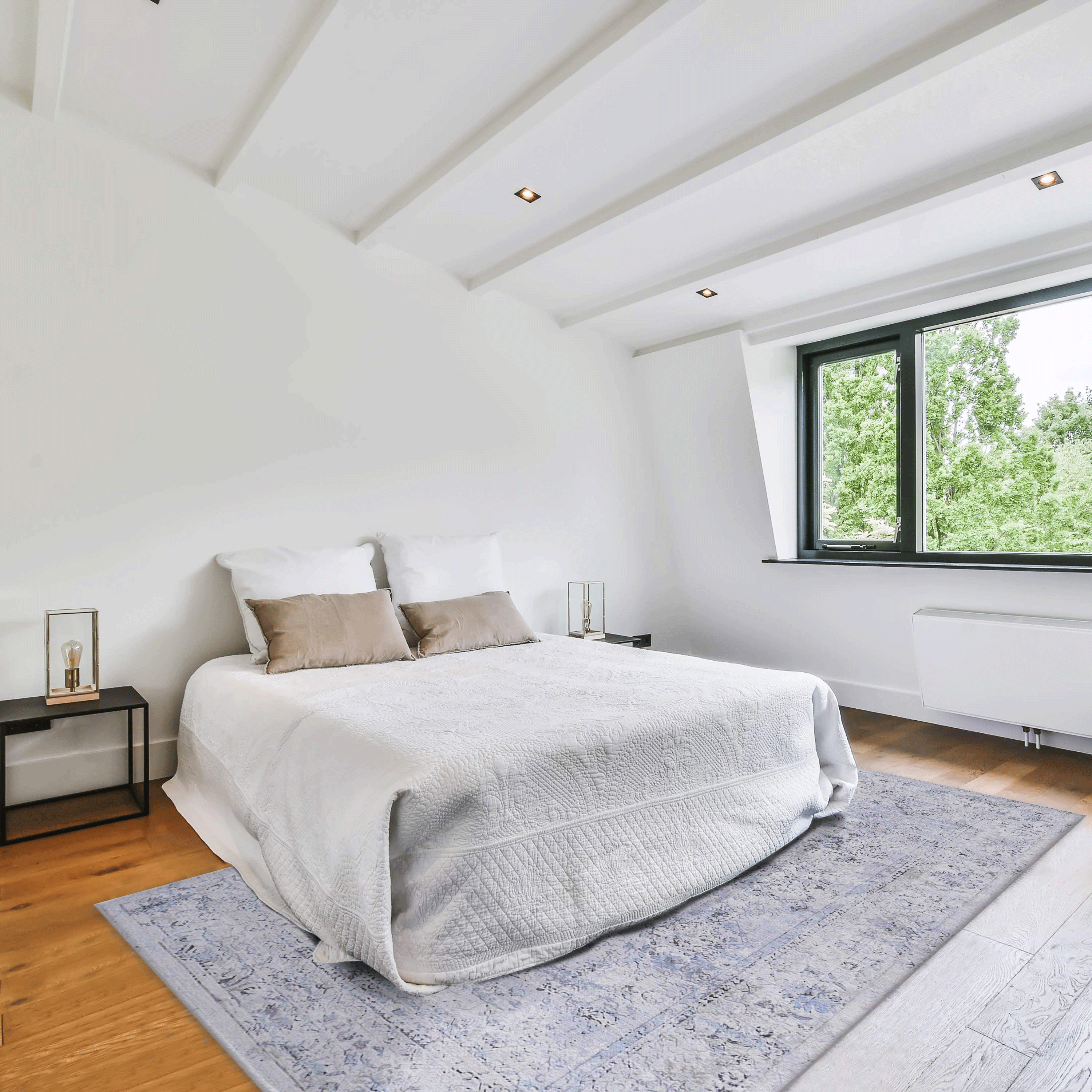 MAVAL Blue Washable Rug 8x10 Area Rug | Soft Chenille Polyester | Non-Slip, Stain-Resistant | Living Room, Bedroom, Hallway | Blue+Cream | Easy Clean, Pet Friendly