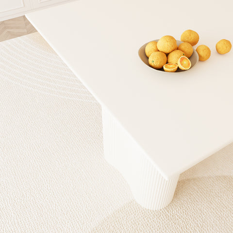 63" Cream MDF Dining Table Set with 6 Green PU Leather Chairs, Modern Industrial Style, Ergonomic Design, Perfect for Kitchen, Dining Room, Home &amp; Office Gatherings