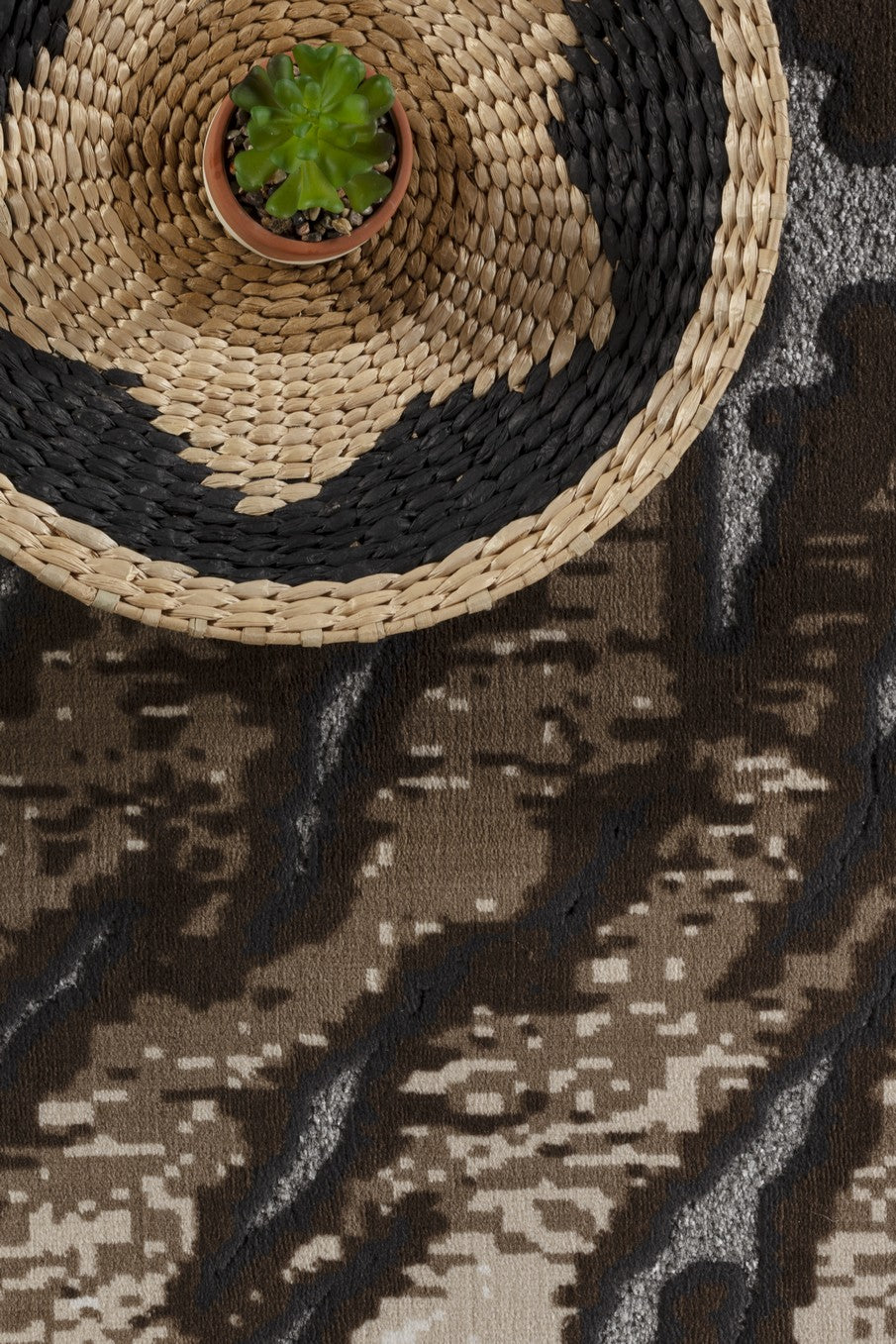 Rustic Brown Cowhide Area Rug 5'3" x 7' - 3D Effect Polyester Farmhouse Lodge Style, Stain Resistant, Durable for High Traffic, Made in Turkey