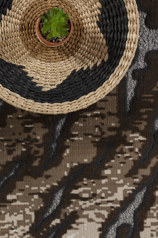 Rustic Brown Cowhide Area Rug 5'3" x 7' - 3D Effect Polyester Farmhouse Lodge Style, Stain Resistant, Durable for High Traffic, Made in Turkey