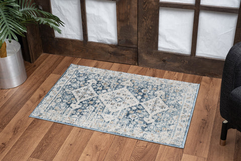 Noble GC_GEN7003 Navy Blue 5'3"x7'3" Area Rug - 100% Polyester Medallion Pattern, Stain-Resistant, Durable for High-Traffic Home Entryways, Living Rooms, Made in Turkey