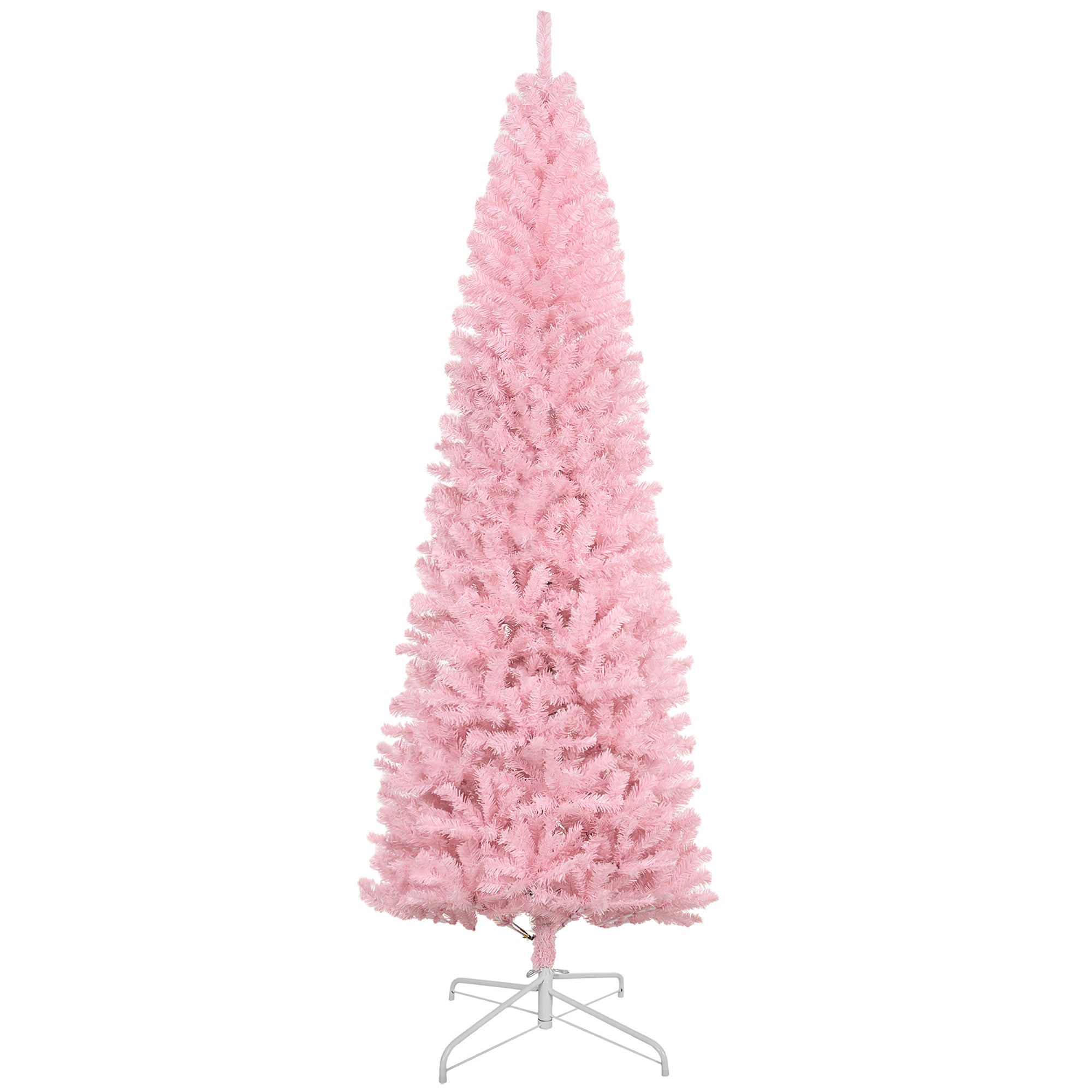 HOMCOM 8ft Pink Slim Douglas Fir Artificial Christmas Tree | 1168 Realistic Branch Tips | Easy Assembly | Steel Base | Perfect for Apartments &amp; Small Spaces