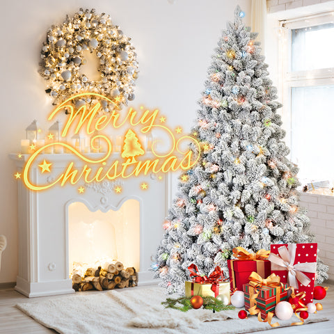 4FT Snow-Flocked Christmas Tree | 150 Colorful UL Lights | 21 Natural Pine Cones | 366 Snowy PVC Tips | Hinged Branches | Metal Stand | Easy Setup | Winter Wonderland Decor