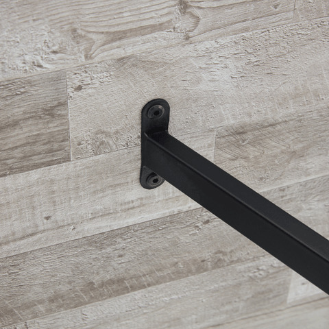 Table and chair set.A minimalist retro rectangular dining table with a specially textured top and black metal legs.Paired With 4 Black Artificial PU Chairs With Curved Widened Cushion Design.