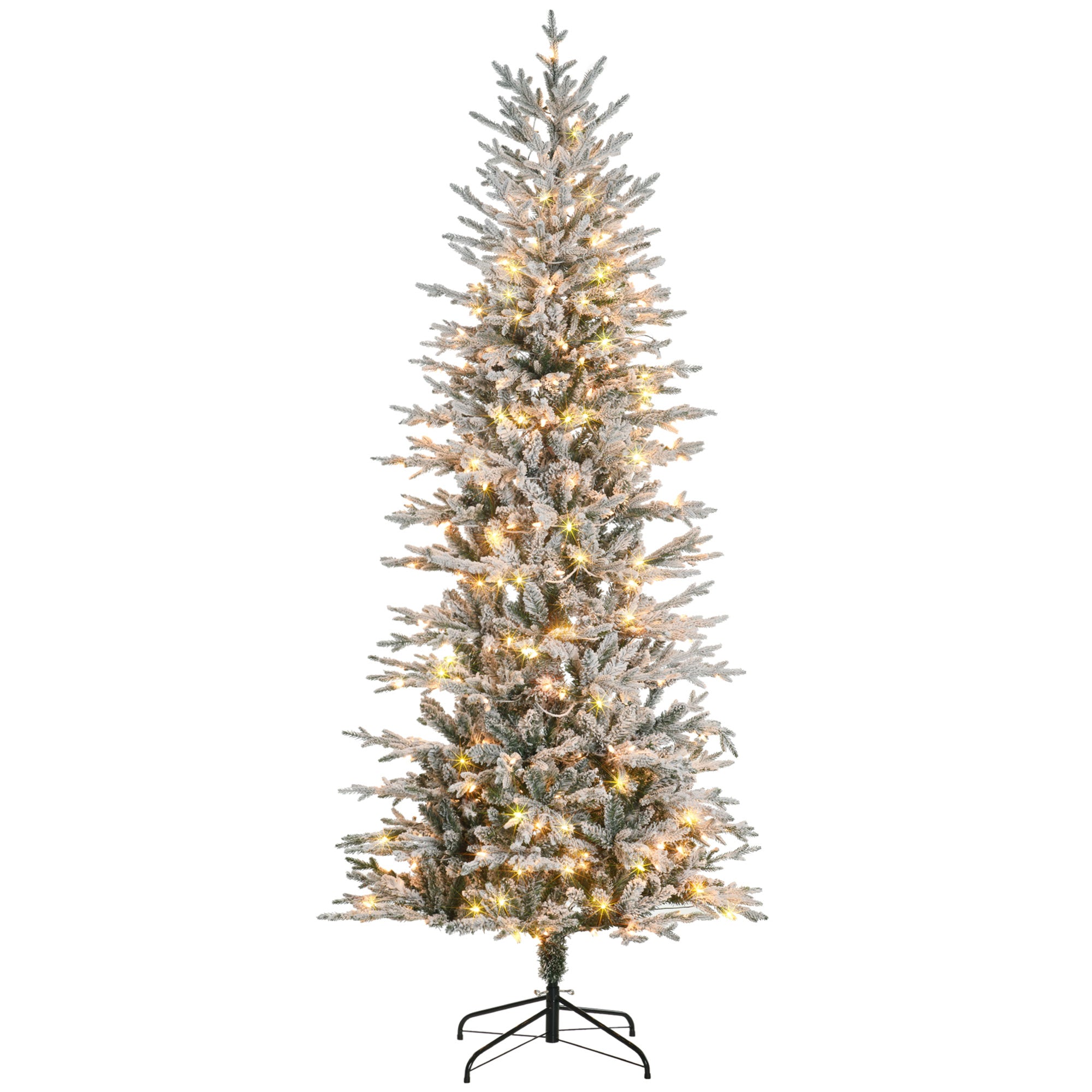 HOMCOM 7.5ft Snow Flocked Artificial Christmas Tree | 850 Branches, 350 Warm White Lights | Auto-Open, Easy Assembly Holiday Decor for Home & Indoor Use