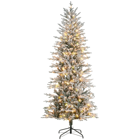 HOMCOM 7.5ft Snow Flocked Artificial Christmas Tree | 850 Branches, 350 Warm White Lights | Auto-Open, Easy Assembly Holiday Decor for Home & Indoor Use