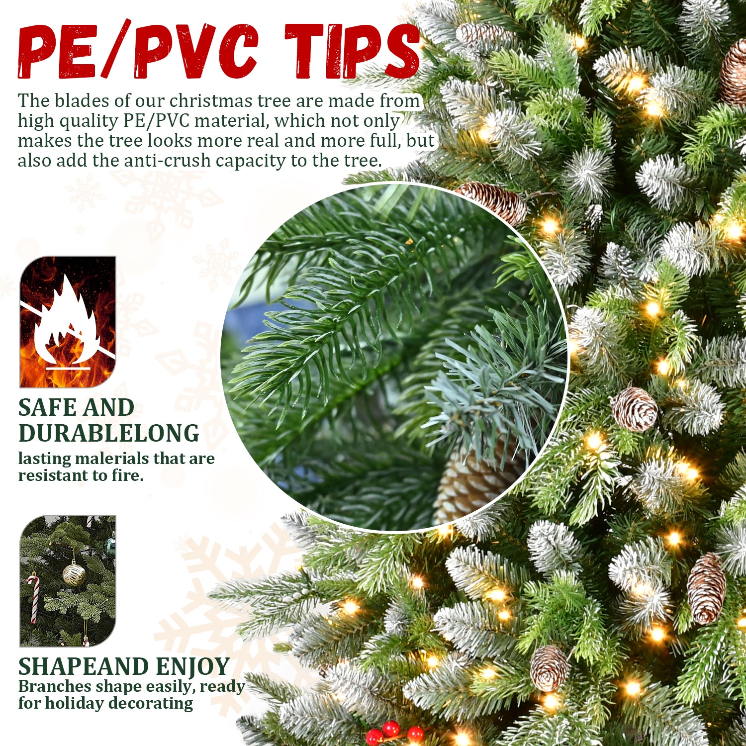 6ft Frosted Green Artificial Christmas Tree | 380 Warm White LED Lights | 1264 Lush Tips | Red Berries &amp; Pinecones | Sturdy Metal Stand | Indoor Holiday Decor