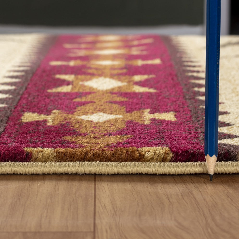 Nature's Nest Lodge Area Rug 7'10" x 10'3" Cream Polypropylene, Stain Resistant, Low Pile for Entryways & High Traffic Areas, Durable, Made in Turkey