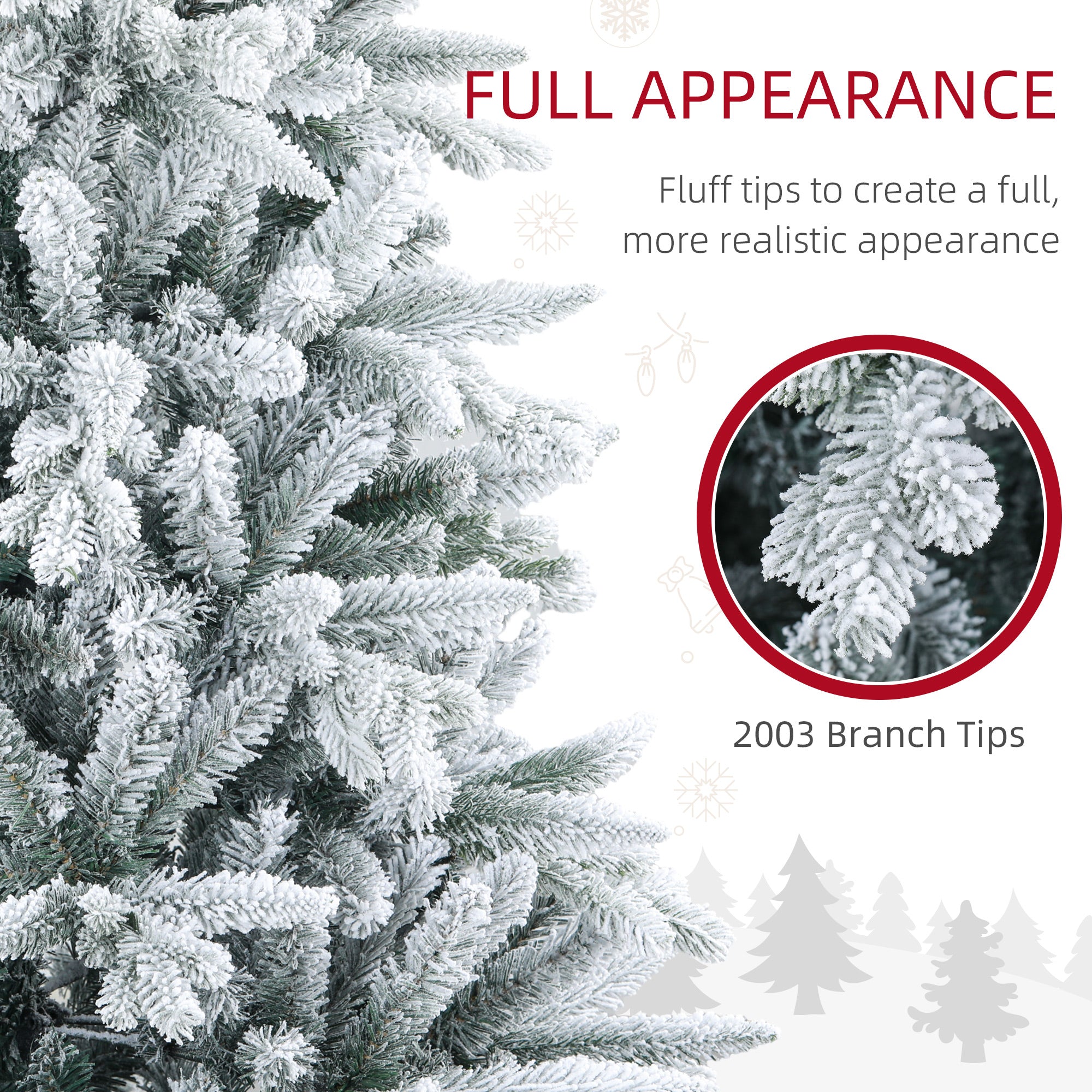 HOMCOM 8ft Snow Flocked Artificial Christmas Tree | 2003 Tips, Hinged Green Pine | Easy Assembly, Flame Retardant | Foldable Metal Stand for Home, Office, Holiday Decor