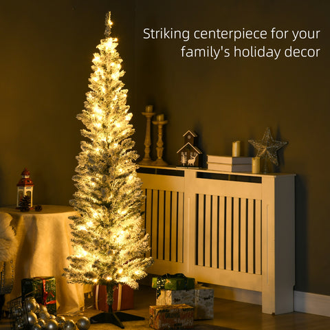 HOMCOM 6ft Slim Noble Fir Artificial Christmas Tree - Pre-Lit 170 Warm White LEDs, 390 Tips, Realistic Green Plastic, Indoor Home Decor