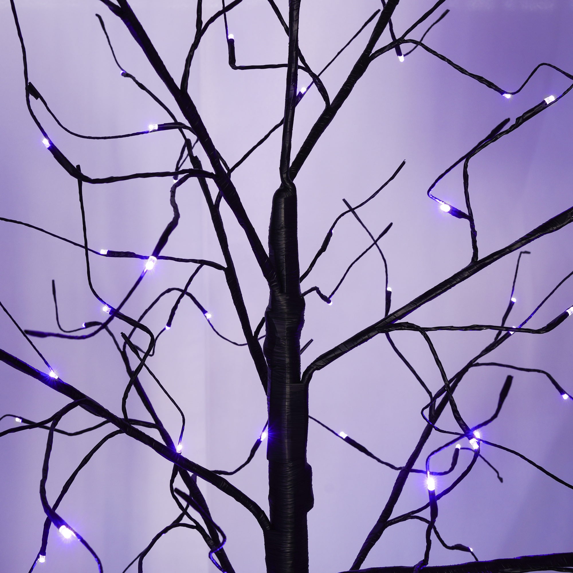 4-6FT Halloween Spooky Tree with 216 Purple LED Lights, Lighted Black Artificial Tree for Indoor Haunted House Decor, Durable Vinyl, Steady Glow