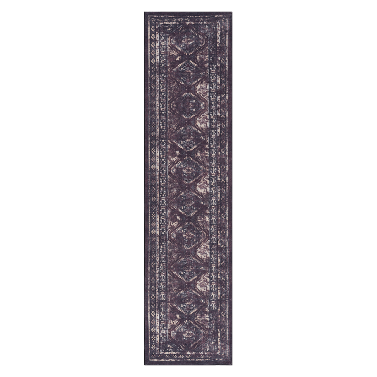 MAVAL Black Burgundy 2'6" x 10' Washable Runner Rug - Soft Chenille, Non-Slip, Stain-Resistant, Low Pile, Easy Clean Hallway, Kitchen, Living Room, Bedroom, Turkey